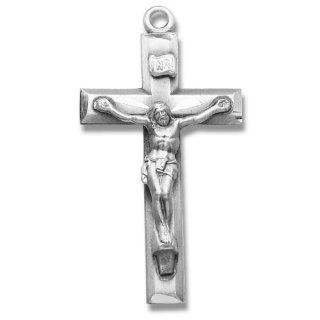 Sterling Silver Medal Religious Large Plain Crucifix with 24" Stainless Steel Chain in Gift Box Jewelry