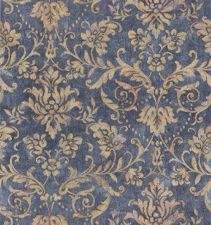 Brewster 281 63087 Tonal Traditions Damask Floral Scroll Wallpaper, 20.5 Inch by 396 Inch, Blue    