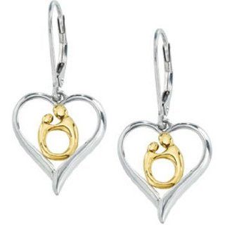 10K Gold Sterling Silver Hollow Heart Mother and Child Earrings by Janel Russell Dangle Earrings Jewelry