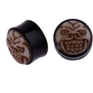 9/16"g Horn and Bone Solid Plug Skull   Pair Jewelry