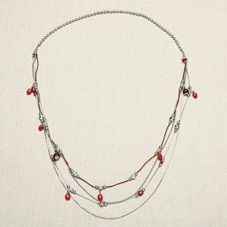 Dainty Multi strand Red Glass Bead Chain Necklace (India) Necklaces