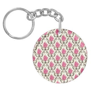 Vintage Floral Wallpaper, Pink Brown Ivory Pattern Acrylic Key Chain