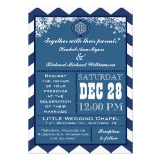 Winter Chevron Pattern Snowflake Wedding Invite