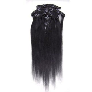 15" 7pcs Clip in Remy Human Hair Extensions #01 Jet Black  Beauty