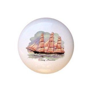 Vintage look Big Sail Ships Young America Retro Drawer Pull Knob   Cabinet And Furniture Knobs  