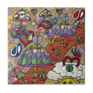 Retro 60s Psychedelic Magic Mushrooms Ceramic Tile