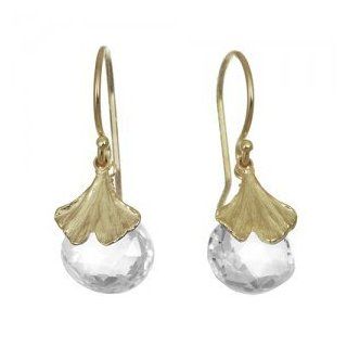 Mini Gingko With White Topaz Earrings 18K Gold Vermeil by Catherine Weitzman Jewelry Drop Earrings Jewelry