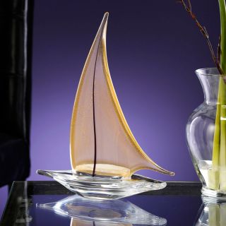 Authentic Murano Glass Sailboat with Gold Foil Accent Pieces
