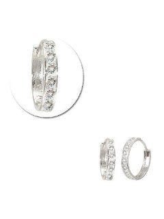 14k White Gold, Small Hoop Huggies Stud Earring with Lab Created Gems Jewelry