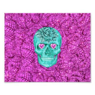 Girly Sugar Skull Pink Heart Glitter Purple Flower Photo Art