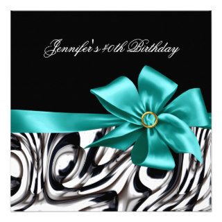 40th Birthday Party Black White Abstract Bow Custom Invitation