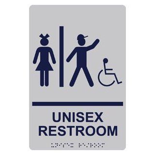 ADA Unisex Restroom With Symbol Braille Sign RRE 14847 MRNBLUonSLVR  Business And Store Signs 