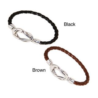Nexte Black or Brown Silvertone Knot lock Leather Bracelet NEXTE Jewelry Men's Bracelets