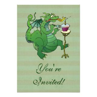 Funny Dragon Blowing Birthday Candles Custom Announcement