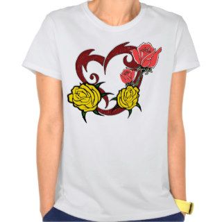 Heart with Love Writing and Roses Tattoo Shirt