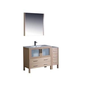 Fresca Torino 48 in. Vanity in Light Oak with Ceramic Vanity Top in White and Mirror FVN62 3612LO UNS