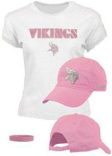 Minnesota Vikings Girl's Pink Combo Pack Cap and Tee SetMedium  Sports Fan T Shirts  Sports & Outdoors