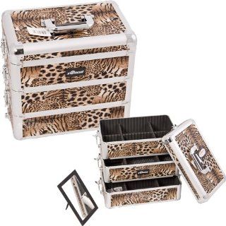 Sunrise Brown Interchangeable Stackable Tray Leopard Textured professional Aluminum Cosmetic Makeup Artist Case With Dividers  Makeup Train Cases  Beauty
