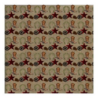 Wild West Cowboy Country Western on Burlap Pattern Poster