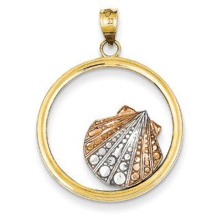 14K Tri color Shell in Circle Pendant Jewelry