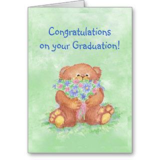 Congratulations Graduation FunTeddy Bear Flowers Greeting Card