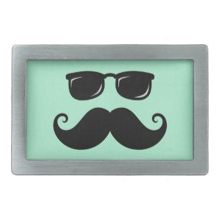 Funny mustache and sunglasses face mint green belt buckles