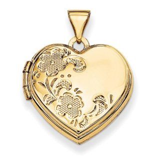 Gold and Watches 14K 18mm Polished Heart Shaped Floral Locket Jewelry