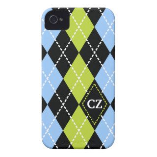 Argyle pattern black, blue, green monogram iPhone 4 Case Mate case