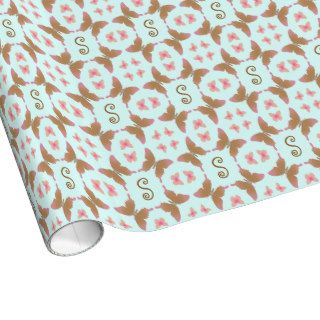 Groovy 60's Peace Butterfly Monogram Frame on blue Gift Wrap Paper
