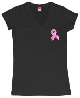 TeeShirtPalace Women's October Breast Cancer Awareness Ribbon V Neck T Shirt Clothing