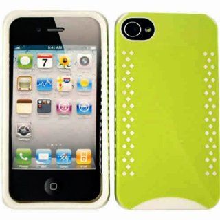 ACCESSORY CASE COVER FOR APPLE IPHONE 4 4S F03 WHITE SKIN WITH GREEN SNAP Cell Phones & Accessories