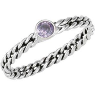 Sterling Silver Stackable Oxi Double Twisted Ring with 4 mm Round Amethyst Cubic Zirconia   Size 7 Jewelry