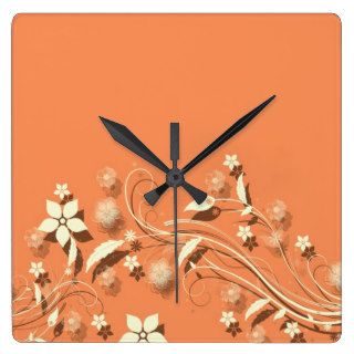 Luxury Orange Flowers Swirls Clock