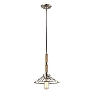 Elk 65148 1 Spun Wood 1 Light Pendant with Cage, 11 by 14 Inch, Polished Nickel Finish   Ceiling Pendant Fixtures  