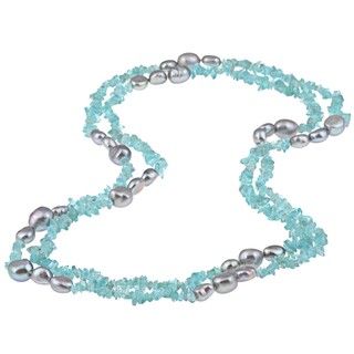 DaVonna Grey FW Pearl and Blue Apetite 48 inch Endless Necklace (8 9 mm) DaVonna Pearl Necklaces