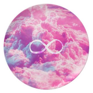 Girly Infinity Symbol Bright Pink Clouds Sky Party Plate