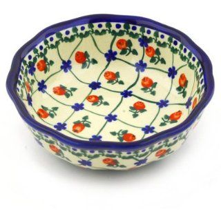 Polmedia Polish Pottery 6 inch Stoneware Bowl H2628F Hand Painted from Millena in Boleslawiec Poland. Shape S580D(307) Pattern P5075A(063R)   Serving Bowls