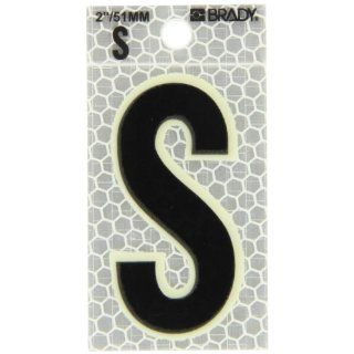 Brady 3000 S 2 3/8" Height, 1 1/2" Width, B 309 High Intensity Prismatic Reflective Sheeting, Black And Silver Color Glow In The Dark/Ultra Reflective Letter, Legend "S" (Pack Of 10) Industrial Warning Signs Industrial & Scientifi