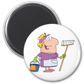 Cartoon Cleaning Lady Fridge Magnets