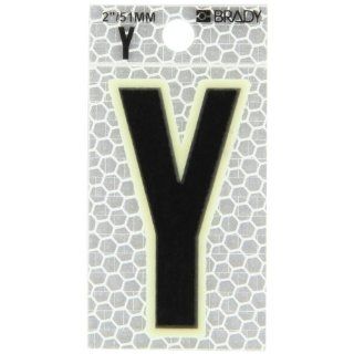 Brady 3000 Y 2 3/8" Height, 1 1/2" Width, B 309 High Intensity Prismatic Reflective Sheeting, Black And Silver Color Glow In The Dark/Ultra Reflective Letter, Legend "Y" (Pack Of 10) Industrial Warning Signs Industrial & Scientifi