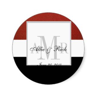 Red Black Three Monogram Wedding Seal Stickers