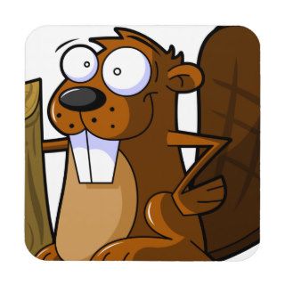 A Cute Cartoon Beaver Character Holding a Log Coasters