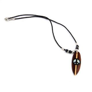 Peace Symbol Surf Board Necklace on Black Cord. Unisex Summer Style Pendant Necklaces Jewelry