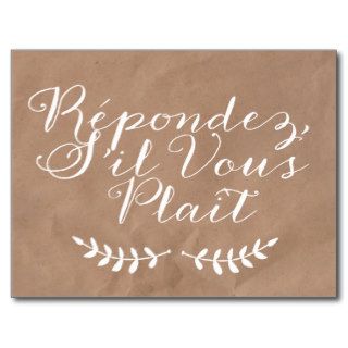 French RSVP Kraft Paper Laurel Leaf Postcard