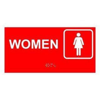ADA Women With Symbol Braille Sign RSME 650 SYM WHTonRed Restrooms  Business And Store Signs 