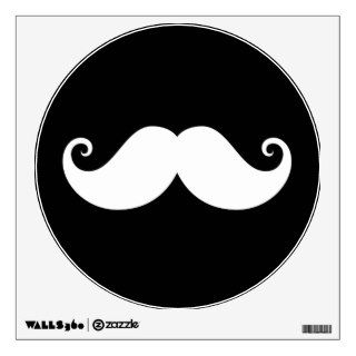 White gentleman handlebar mustache on black wall stickers