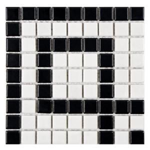 Merola Tile Metro Greek Key Matte White and Black Corner 8 in. x 8 in. x5mm Porcelain Mosaic Floor and Wall Tile FXLMMGKC