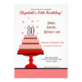 Red 80th Birthday Cake Party Invitation