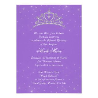Quinceanera Princess Tiara on Purple Invitation