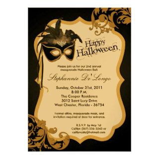 5x7 Gold Masquerade Mask Halloween Invitation